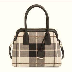 KATE SPADE PLAID HANDBAG PURSE DESIGNER HOBO SATCHEL BAG AUTHENTIC CREAM